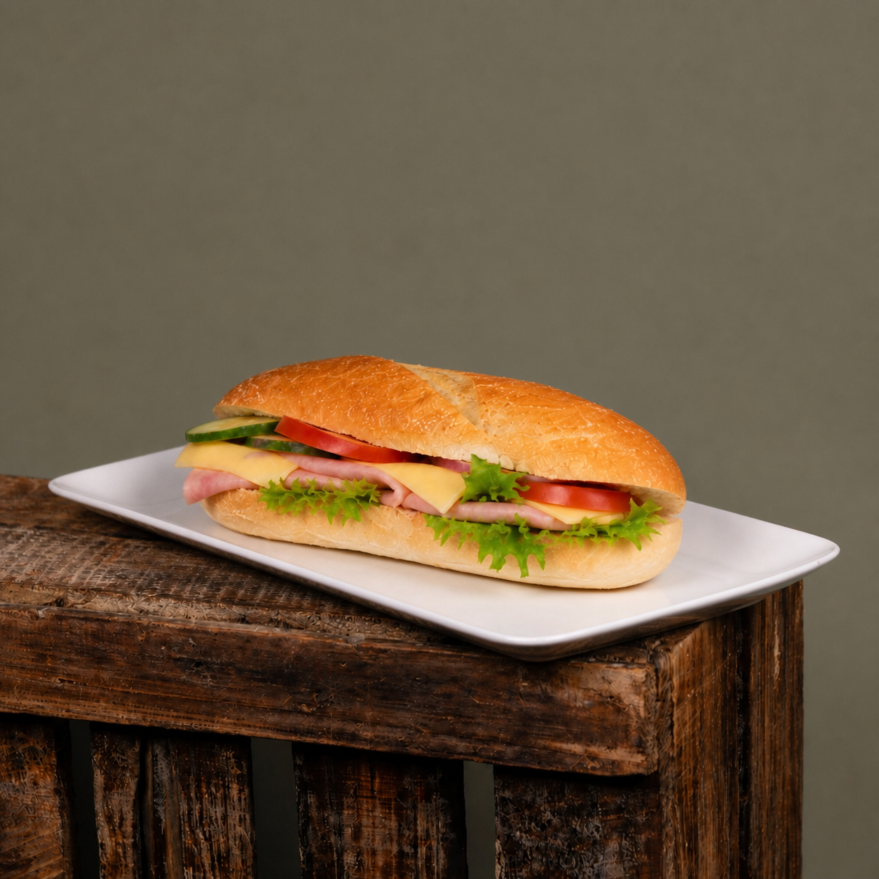 Baguette med ost og skinke